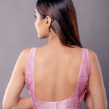 Baby Pink Color Sleeveless Blouse in Raw Silk with Half Sleeves - Anvi Couture