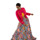 Pink Floral Printed Lehenga Set with Jacket - Anvi Couture
