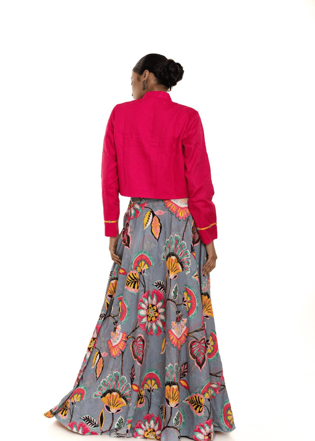 Pink Floral Printed Lehenga Set with Jacket - Anvi Couture
