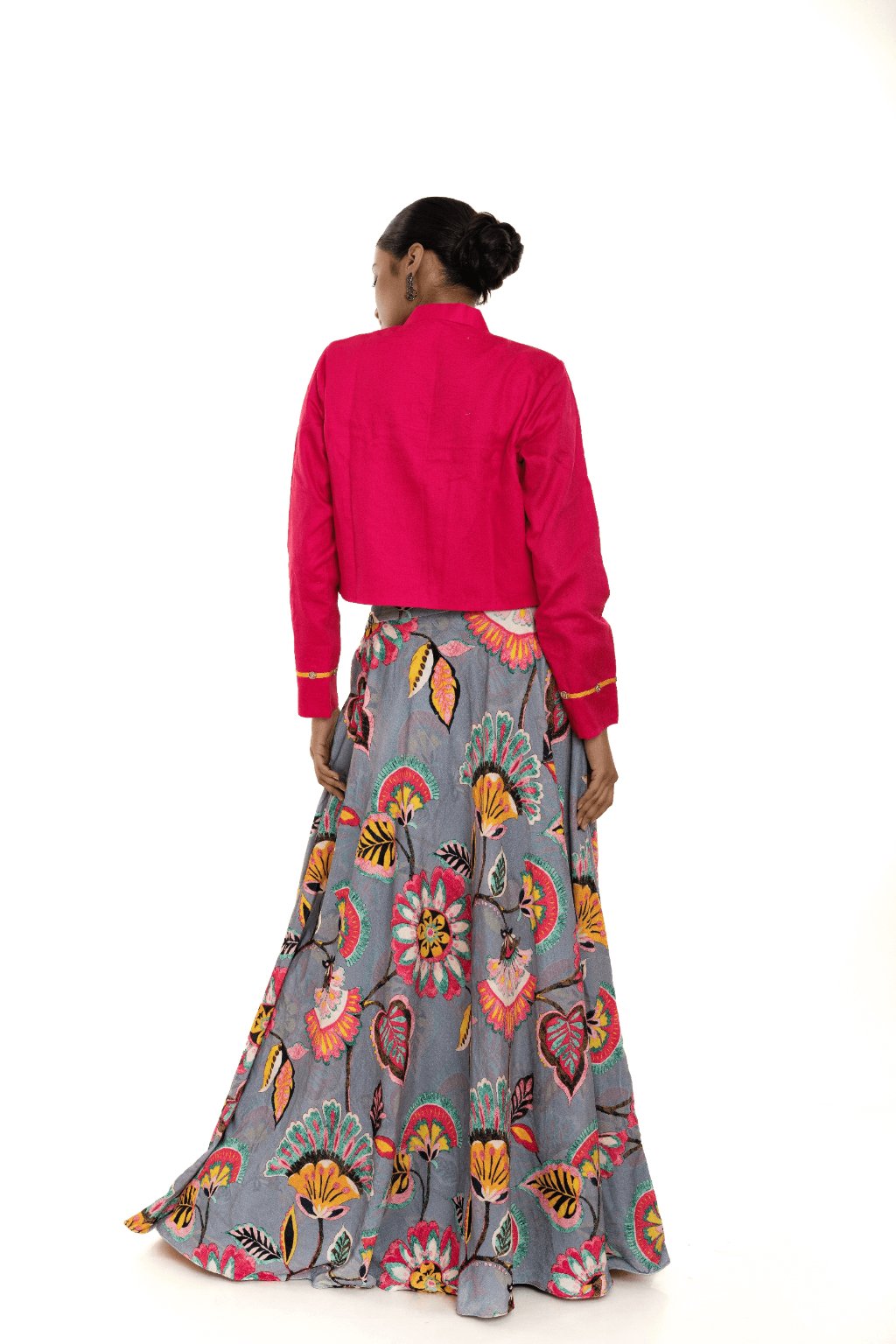 Pink Floral Printed Lehenga Set with Jacket - Anvi Couture