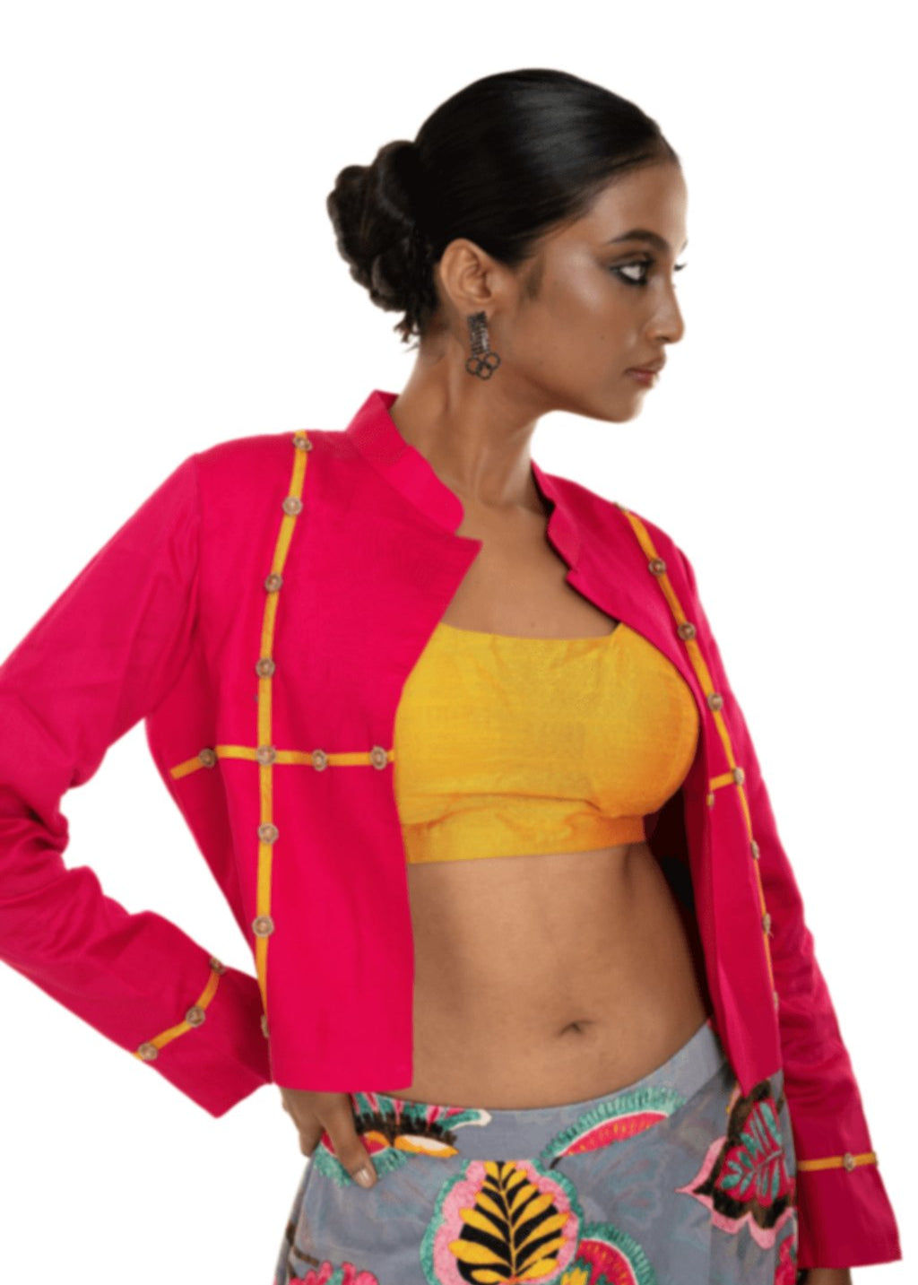 Pink Floral Printed Lehenga Set with Jacket - Anvi Couture