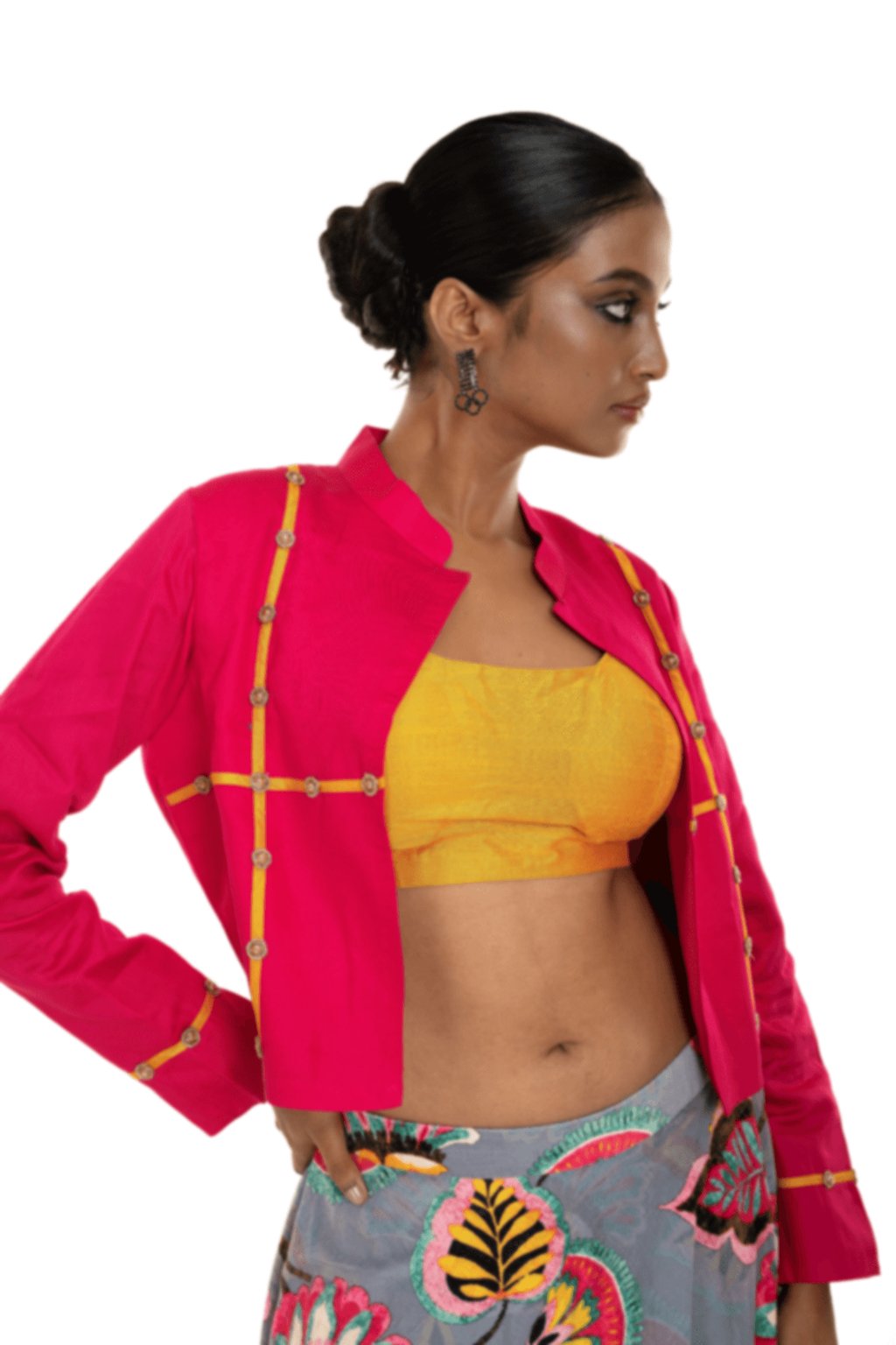 Pink Floral Printed Lehenga Set with Jacket - Anvi Couture