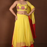 Yellow and Red Double Layered Lehenga Set with Embroidered Choli - Anvi Couture