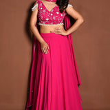 Bright Pink Lehenga Skirt and Embroidered Blouse Set with Dupatta - Anvi Couture