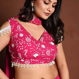 Bright Pink Lehenga Skirt and Embroidered Blouse Set with Dupatta - Anvi Couture