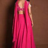 Bright Pink Lehenga Skirt and Embroidered Blouse Set with Dupatta - Anvi Couture