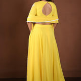 Yellow Georgette Lehenga Set with Embroidered Top with White Lace Dupatta - Anvi Couture