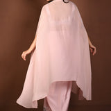 Light Pink Draped Skirt Set with Hand Embroidered Top and Cape Set - Anvi Couture