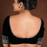 Black Velvet Hand Embroidered Blouse with U Neckline - Anvi Couture