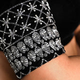 Black Velvet Hand Embroidered Blouse with U Neckline - Anvi Couture