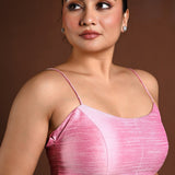 Pink Spaghetti Strap Blouse in Raw Silk with Back Closure - Anvi Couture