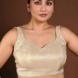 Golden Sleeveless Blouse in Tissue Silk with Back Closure - Anvi Couture