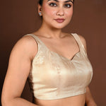 Golden Sleeveless Blouse in Tissue Silk with Back Closure - Anvi Couture