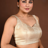 Golden Sleeveless Blouse in Tissue Silk with Back Closure - Anvi Couture