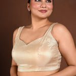 Golden Sleeveless Blouse in Tissue Silk with Back Closure - Anvi Couture