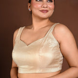 Golden Sleeveless Blouse in Tissue Silk with Back Closure - Anvi Couture