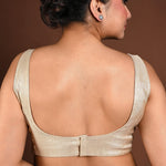 Golden Sleeveless Blouse in Tissue Silk with Back Closure - Anvi Couture