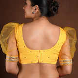 Yellow Puff Sleeve Blouse with Embroidery Work - Anvi Couture