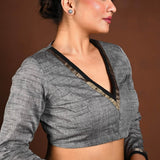 Gray Full Sleeve V - Neck Blouse with Front Closure - Anvi Couture