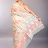 Pastel Organza Silk Saree with Pink and Blue Color Blocked Design - Anvi Couture