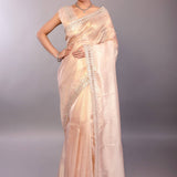Light Pink Jimmy Choo Saree with Sequin Embellished Border - Anvi Couture