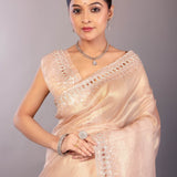 Light Pink Jimmy Choo Saree with Sequin Embellished Border - Anvi Couture