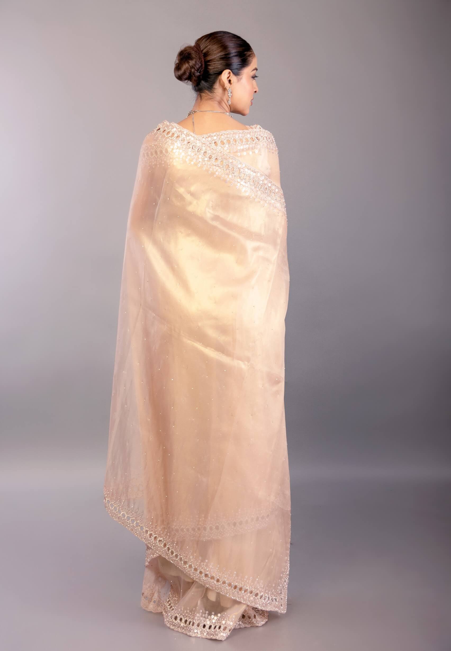 Light Pink Jimmy Choo Saree with Sequin Embellished Border - Anvi Couture