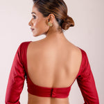 Maroon Full Sleeve Cotton Silk Blouse with Front Panel Insert - Anvi Couture