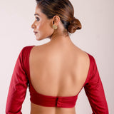 Maroon Full Sleeve Cotton Silk Blouse with Front Panel Insert - Anvi Couture