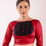 Maroon Full Sleeve Cotton Silk Blouse with Front Panel Insert - Anvi Couture