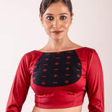 Maroon Full Sleeve Cotton Silk Blouse with Front Panel Insert - Anvi Couture