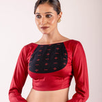Maroon Full Sleeve Cotton Silk Blouse with Front Panel Insert - Anvi Couture