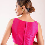 Pink Sleeveless Blouse with Boat Neckline and Silver Stripe Detailing - Anvi Couture