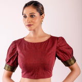 Maroon Boat Neck Traditional Silk Blouse with Puff Sleeves & Stylish Back - Anvi Couture