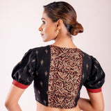 Black Kalamkari Designer Puff Sleeve Blouse - Anvi Couture