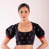 Black Kalamkari Designer Puff Sleeve Blouse - Anvi Couture