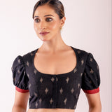 Black Kalamkari Designer Puff Sleeve Blouse - Anvi Couture