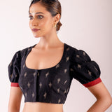 Black Kalamkari Designer Puff Sleeve Blouse - Anvi Couture