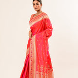Peach Paithani Katan Handwoven Banarasi Saree - Anvi Couture