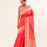 Peach Paithani Katan Handwoven Banarasi Saree - Anvi Couture