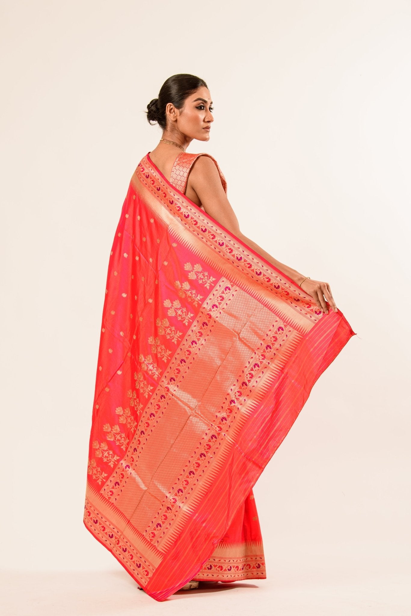 Peach Paithani Katan Handwoven Banarasi Saree - Anvi Couture