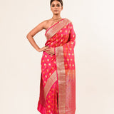 Orange Pink Brocade Katan Silk Handloom Banarasi Saree - Image 1