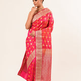Orange Pink Brocade Katan Silk Handloom Banarasi Saree - Image 3