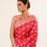 Orange Pink Brocade Katan Silk Handloom Banarasi Saree - Image 4