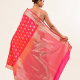 Orange Pink Brocade Katan Silk Handloom Banarasi Saree - Image 2