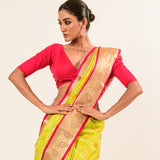 Lime Green Kanjivaram Silk Saree with Jaal Floral Buta Design - Image 6