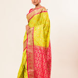 Lime Green Kanjivaram Silk Saree with Jaal Floral Buta Design - Image 2