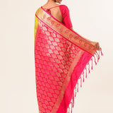 Lime Green Kanjivaram Silk Saree with Jaal Floral Buta Design - Image 3