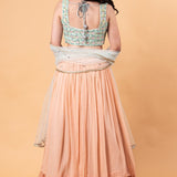Peach Lehenga Set with Mirror Work Choli and Dupatta - Anvi Couture