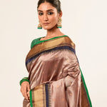 Pink Pure Gadwal Silk Saree with Green Zari Border and Pallu - Anvi Couture - Image 3